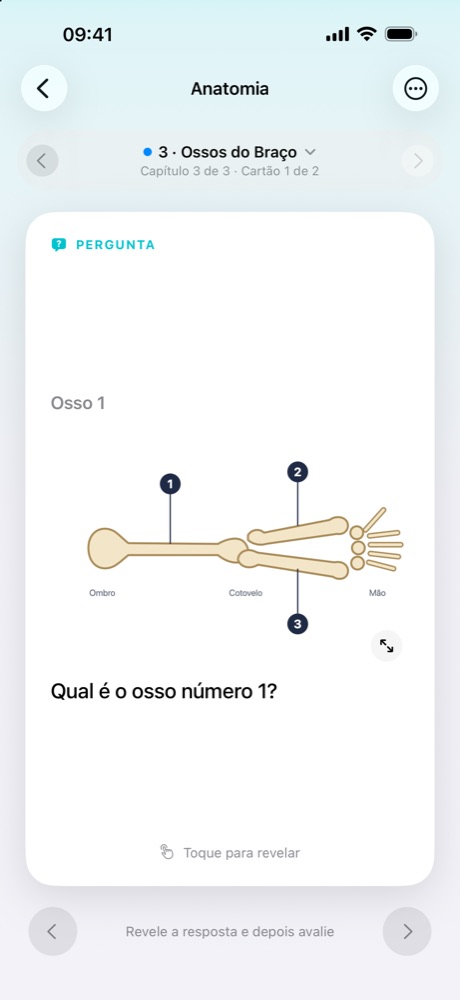 Um cartão do iToth perguntando qual câmara do coração é a número 4, num diagrama numerado do coração.